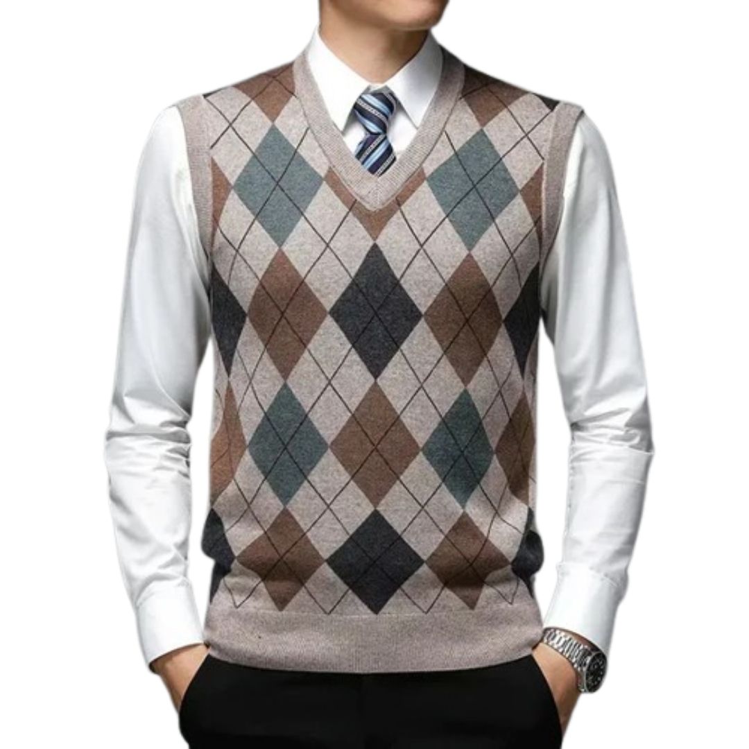 Karimian Vest | Men's Autumn Argyle Knit V-Neck vest