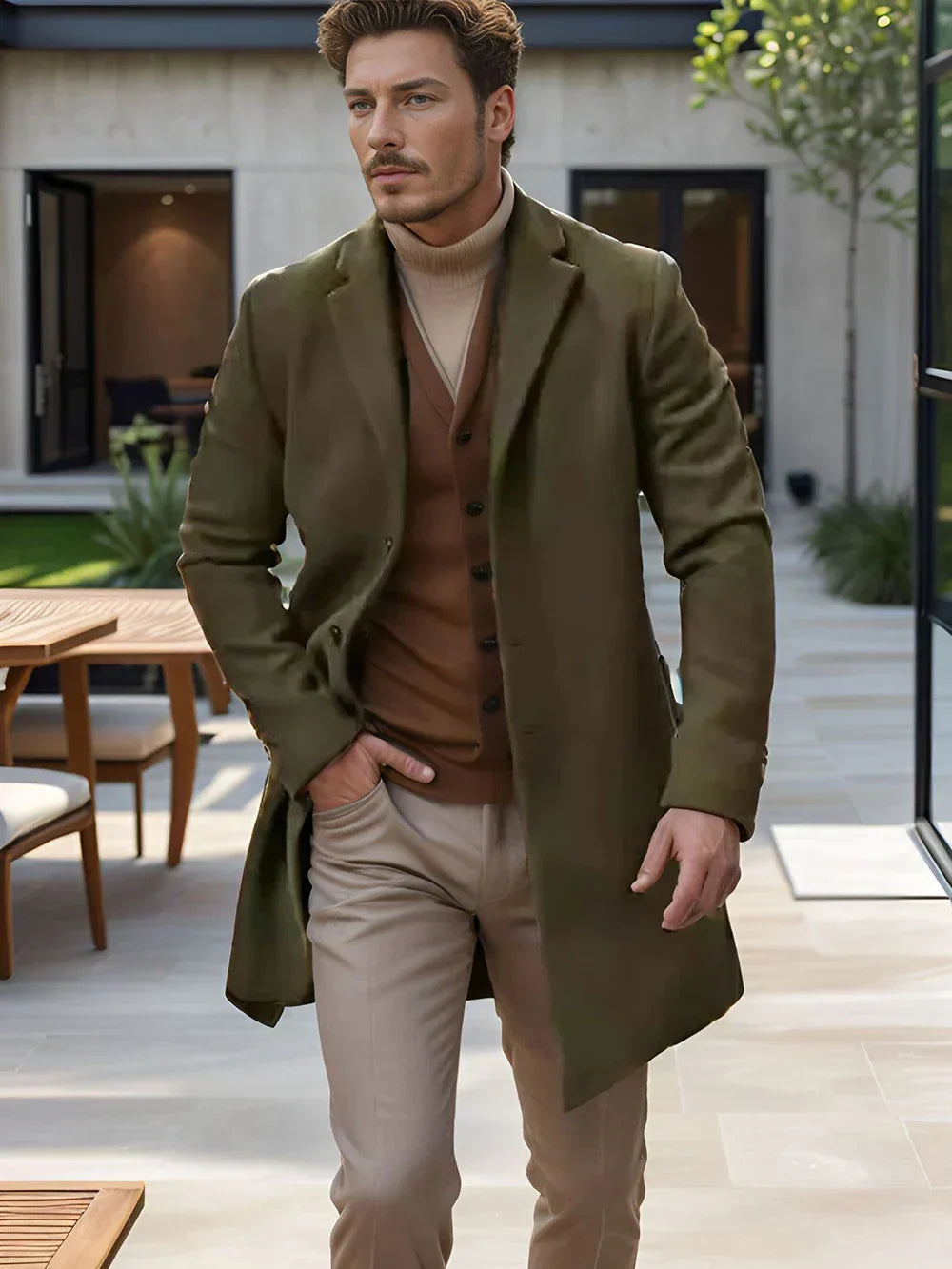 Langford Men’s Coat | Knee-Length Overcoat for Autumn