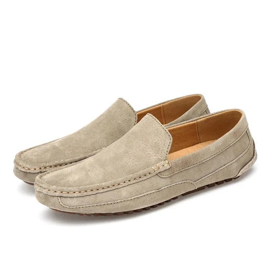 Kamran Men’s Shoes | Suede Slip-On Moccasins with Rounded Toe and Flat Sole for Autumn