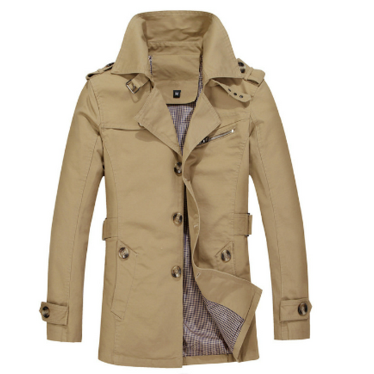 Lemar Men’s Coat | Long Belted Trench Coat for Autumn