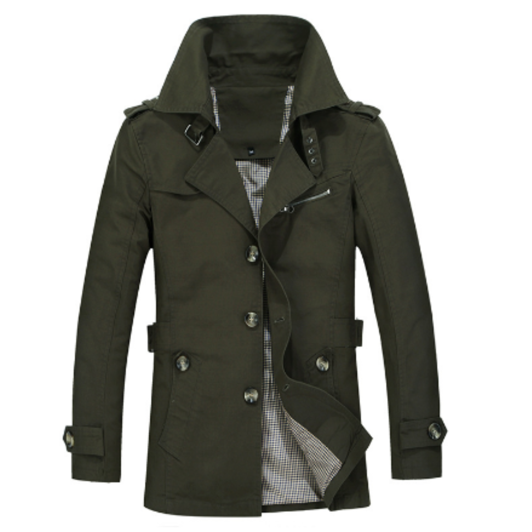 Lemar Men’s Coat | Long Belted Trench Coat for Autumn