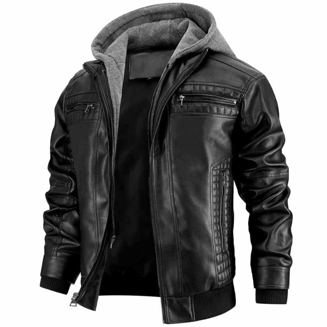 Jabari Men’s Jacket | Motorcycle-Style Jacket with Multi-Pockets and Crochet Detailing for Autumn