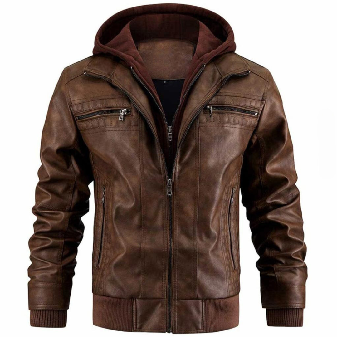Jabari Men’s Jacket | Motorcycle-Style Jacket with Multi-Pockets and Crochet Detailing for Autumn