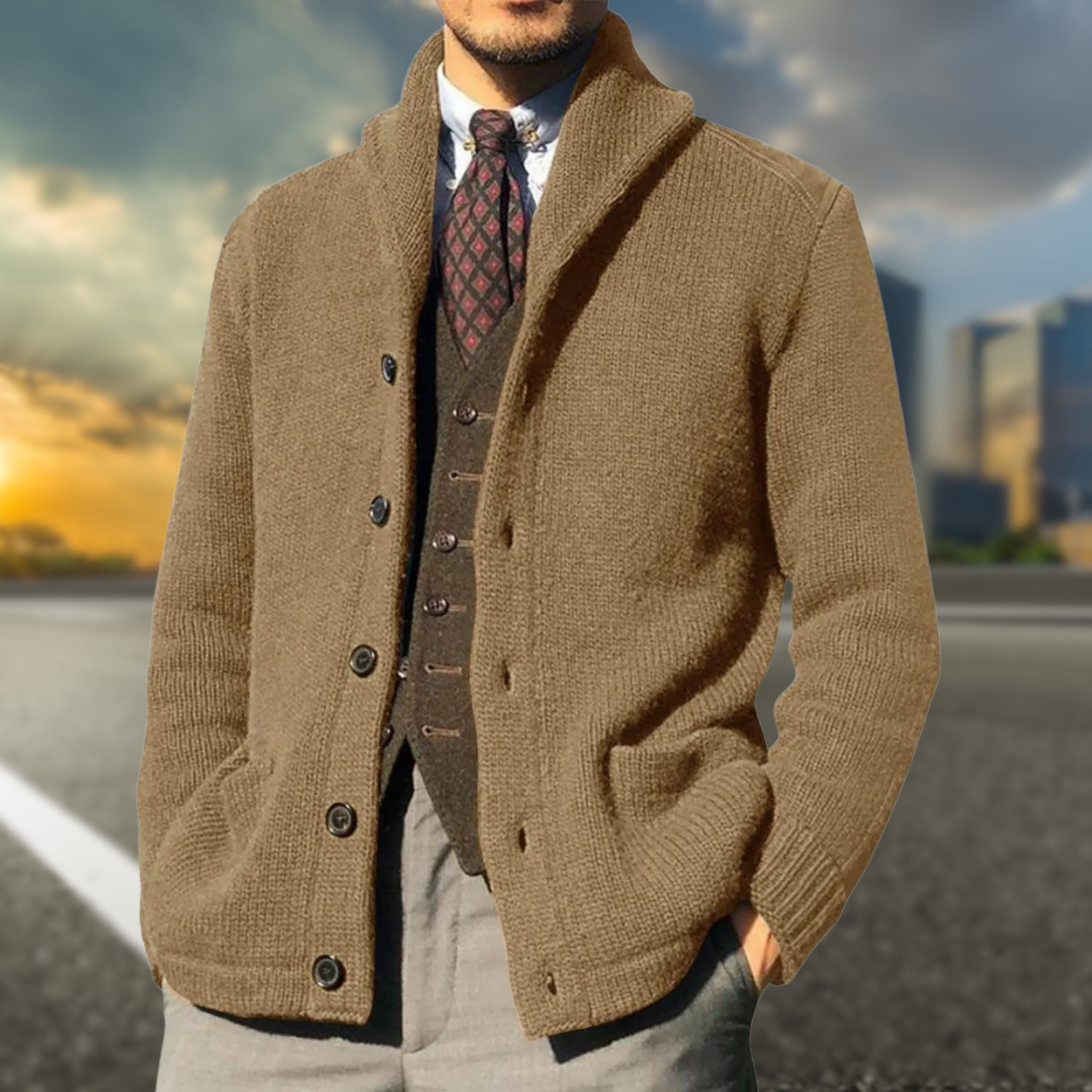 Matthias Men’s Cardigan | Wool-Blend Shawl Collar for Autumn