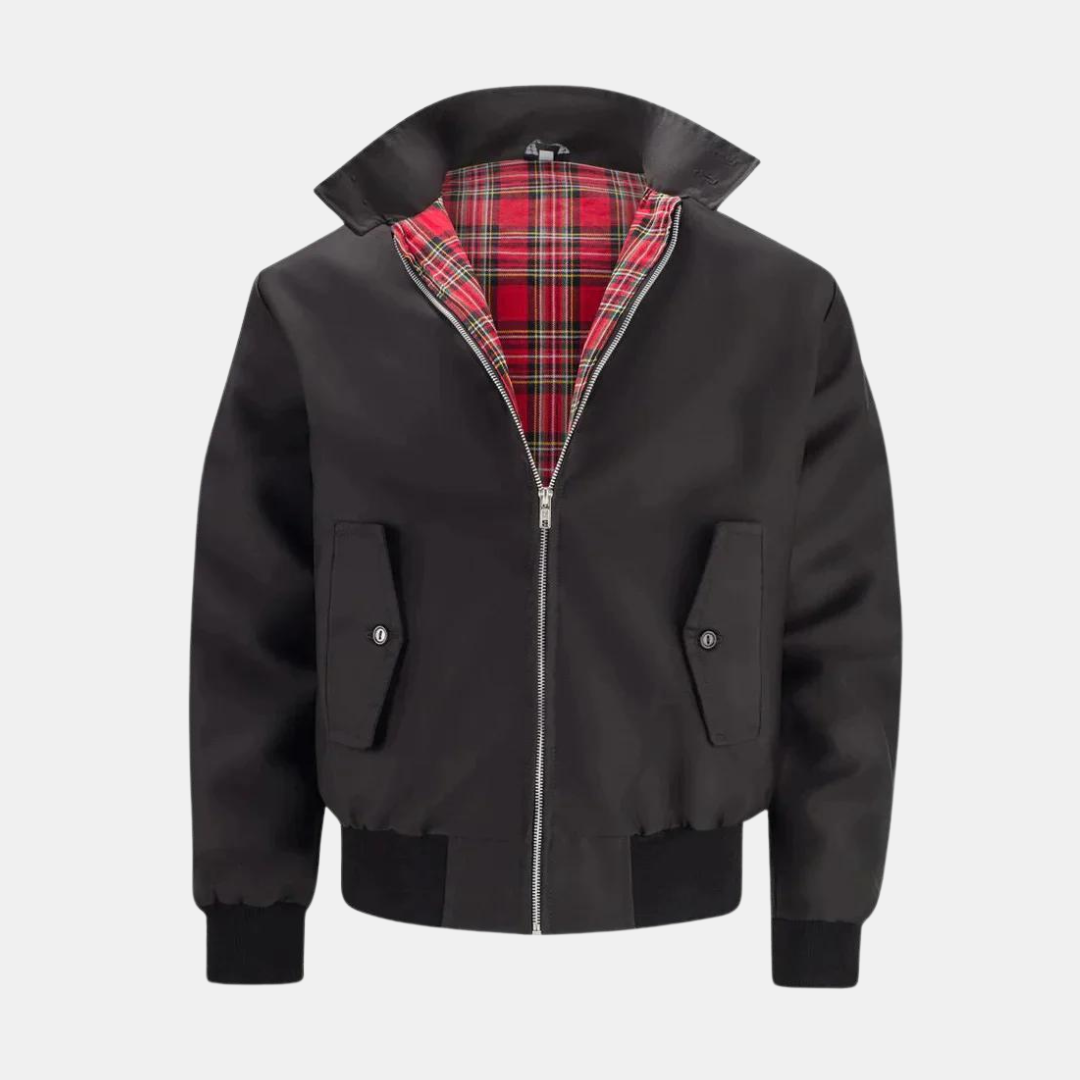 Jadon Men’s Jacket | Harrington Jacket with Zip Front, Ribbed Cuffs, and Checked Lining for Autumn