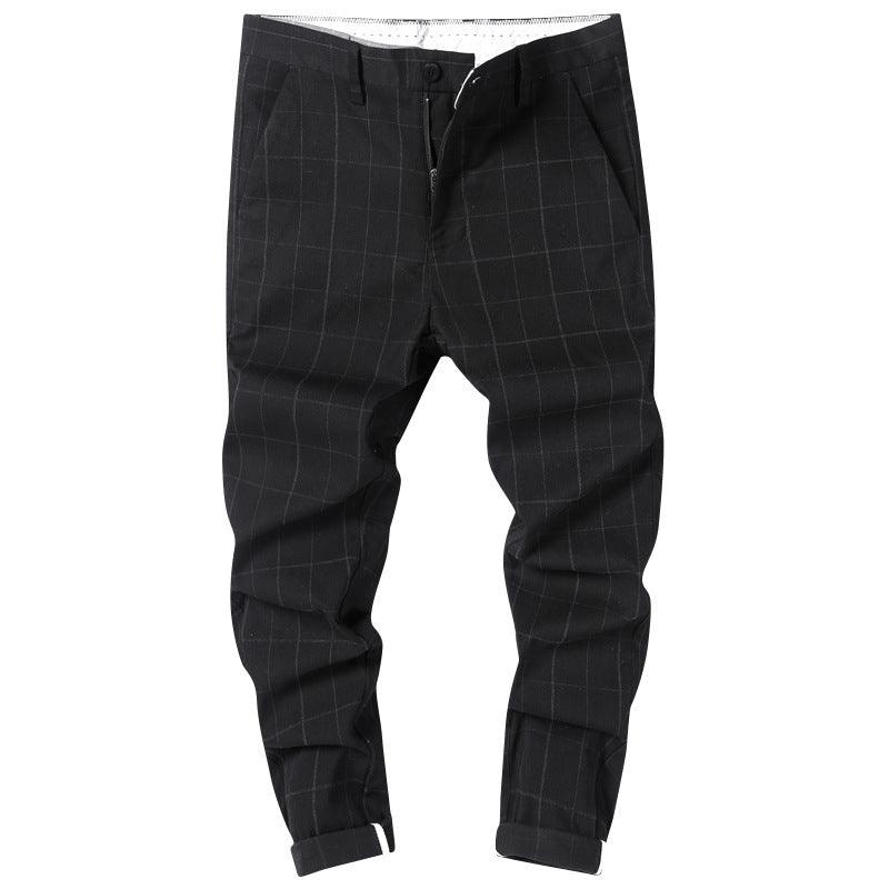 Kai Men’s Trousers | Slim Fit Checked Straight-Leg Trousers for Autumn