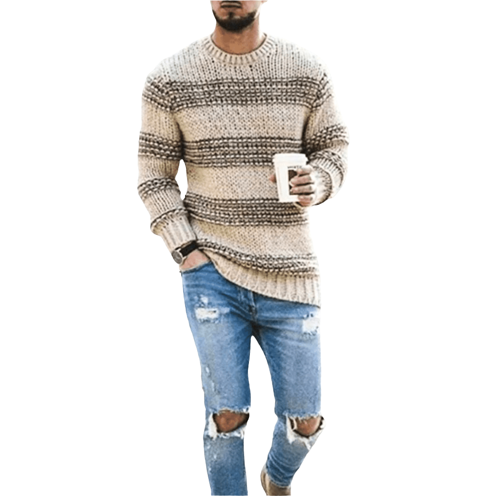 Levi Men’s Sweater | Chunky Knit Striped Sweater for Autumn