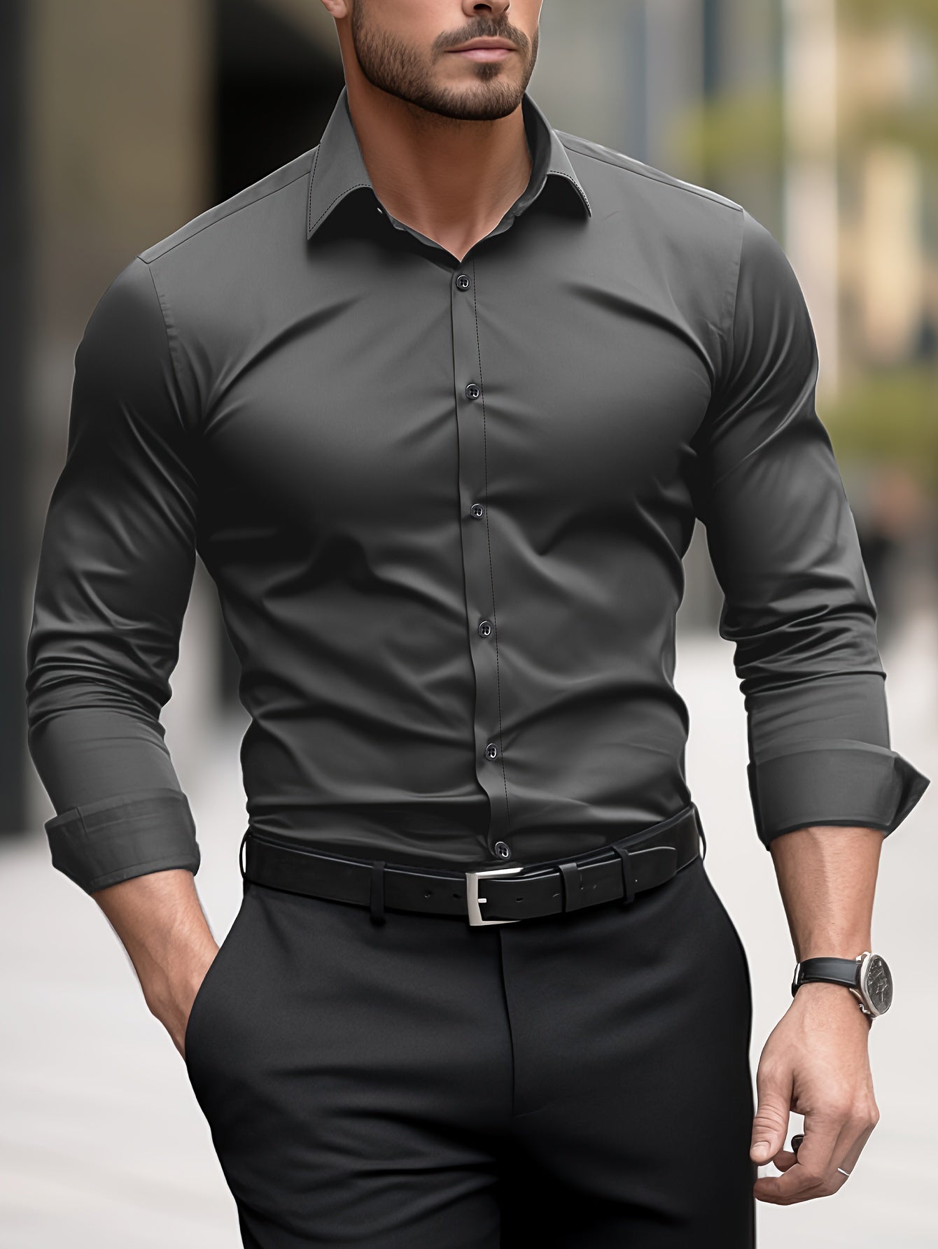 Kavon Dress Shirt | Men's Plain shirt with Notch Lapel Collar