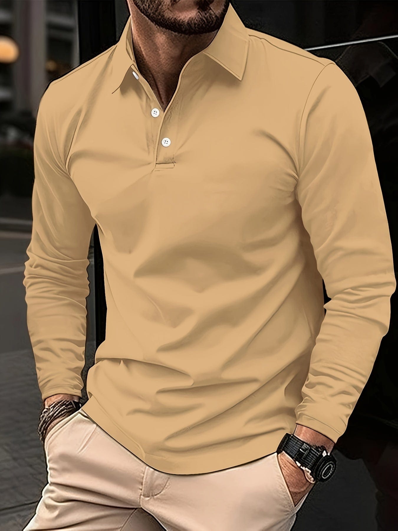 Jannick Men’s Polo Shirt | Long Sleeve Polo Shirt with Collar and Button Placket for Autumn