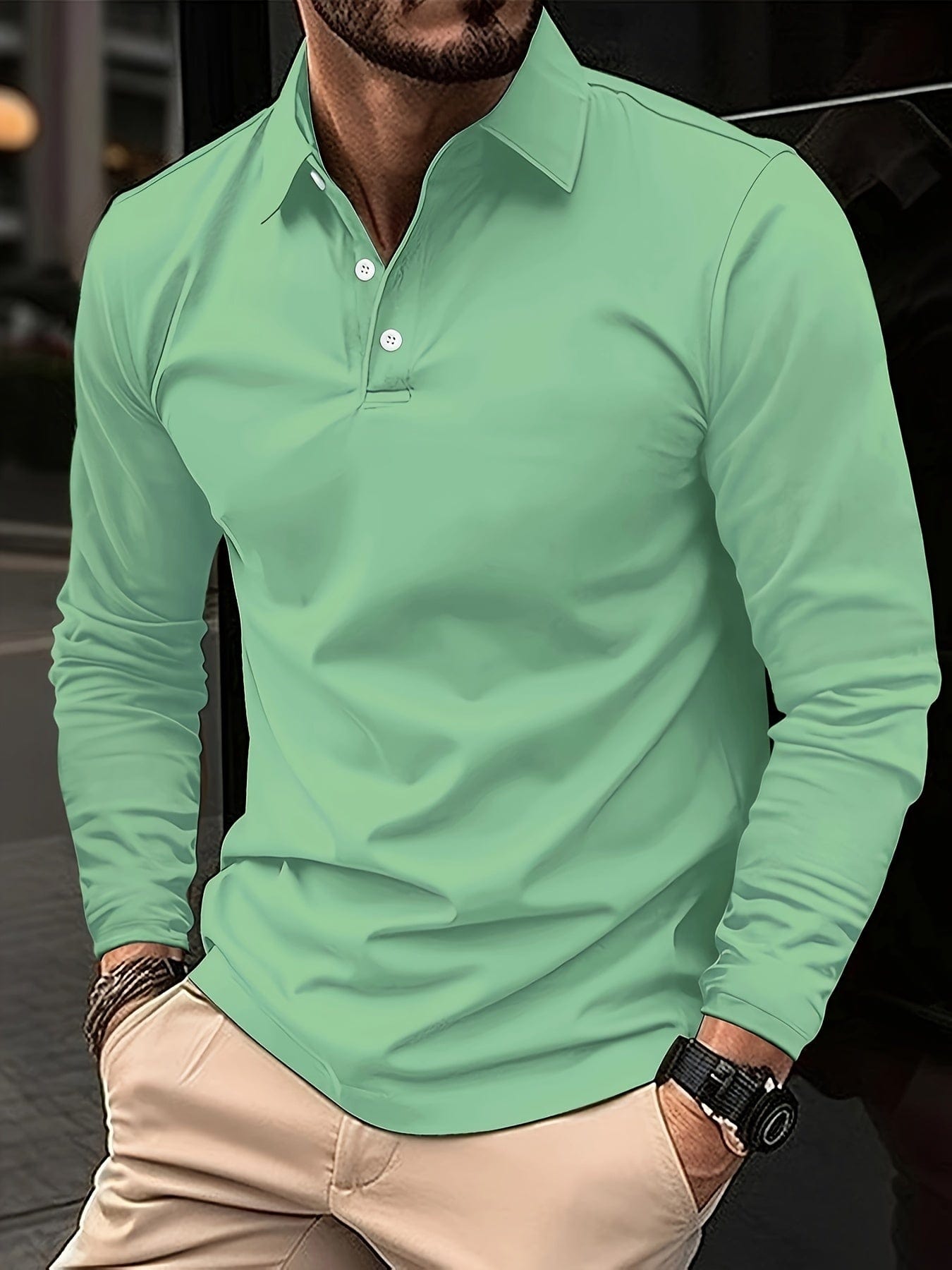 Jannick Men’s Polo Shirt | Long Sleeve Polo Shirt with Collar and Button Placket for Autumn