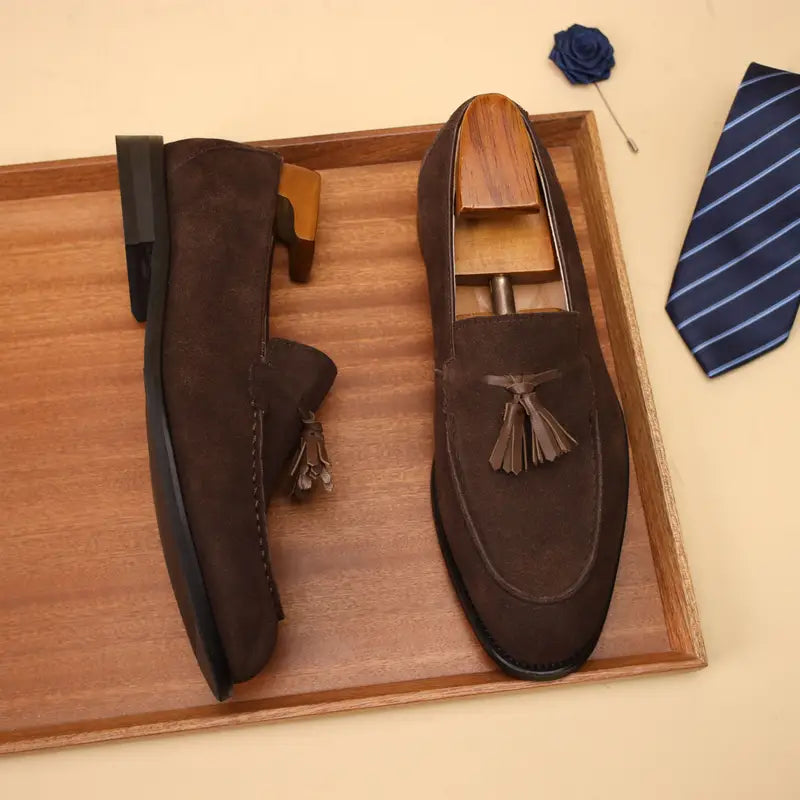 Kellan Loafers | Men's Leather Vintage Fringed Slip-On Shoes