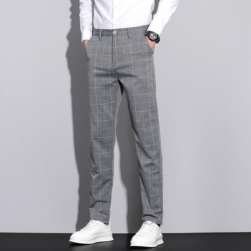 Kai Men’s Trousers | Slim Fit Checked Straight-Leg Trousers for Autumn