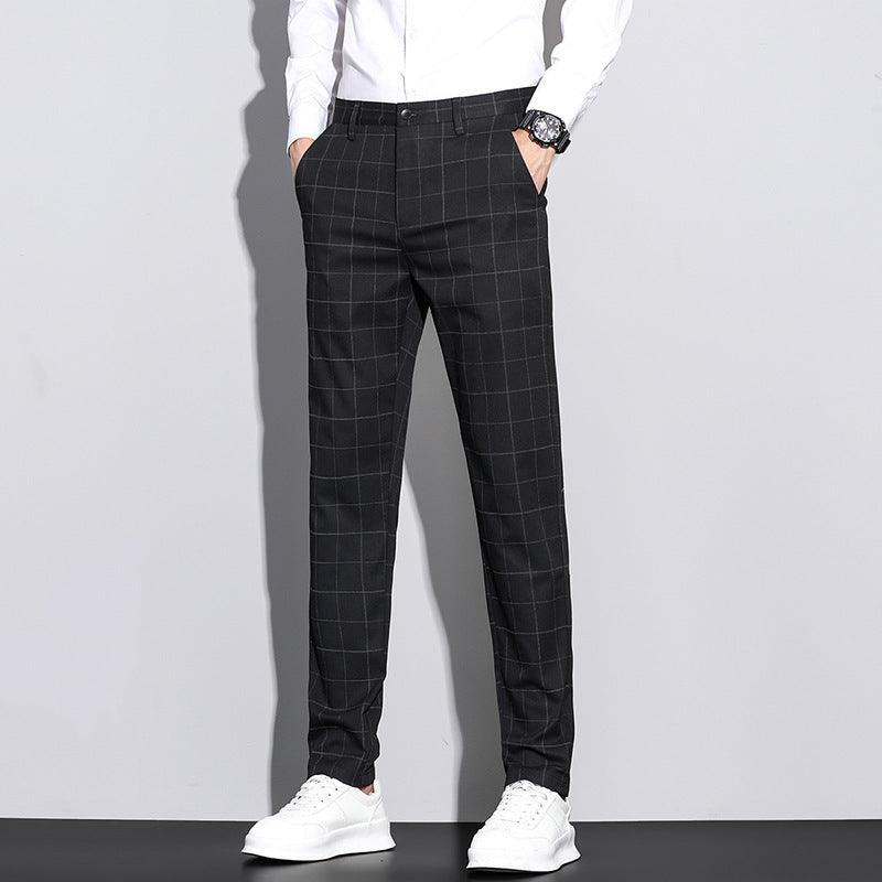 Kai Men’s Trousers | Slim Fit Checked Straight-Leg Trousers for Autumn