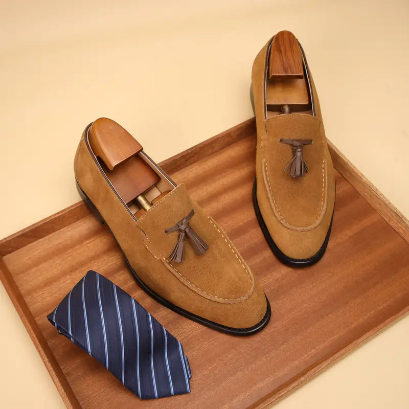 Kellan Loafers | Men's Leather Vintage Fringed Slip-On Shoes