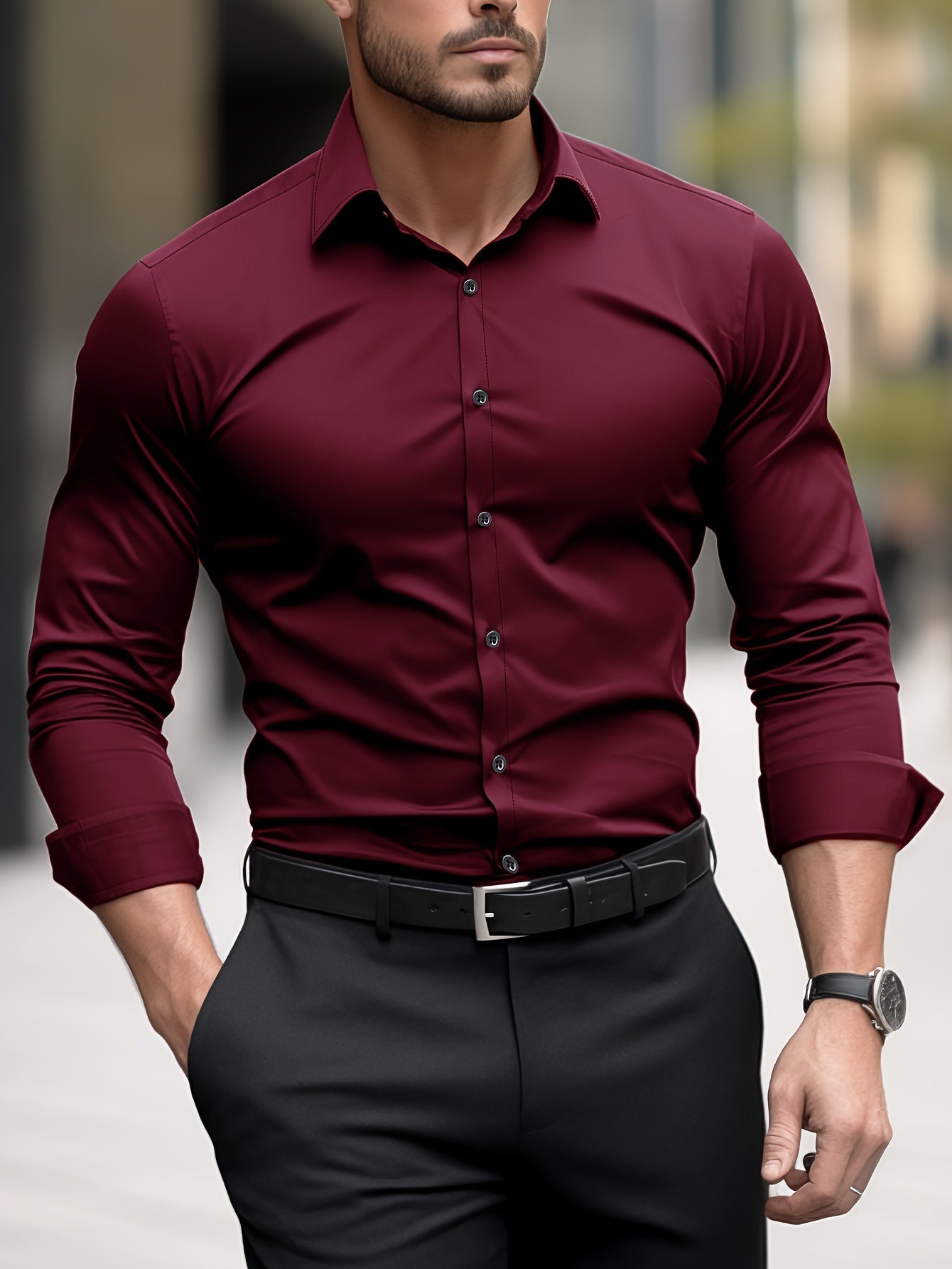 Kavon Dress Shirt | Men's Plain shirt with Notch Lapel Collar