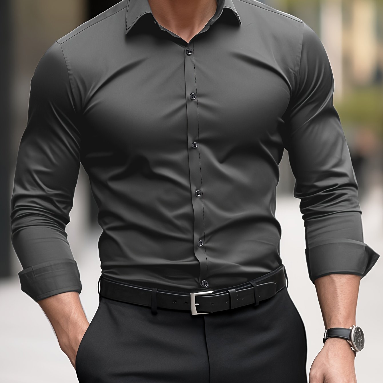 Kavon Dress Shirt | Men's Plain shirt with Notch Lapel Collar