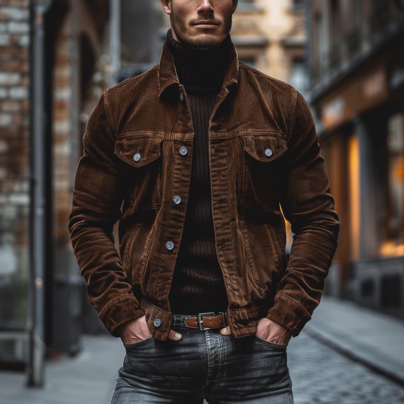 Jalenzo Men’s Jacket | Corduroy Button-Up Jacket with Chest Pockets and Shirt Collar for Autumn