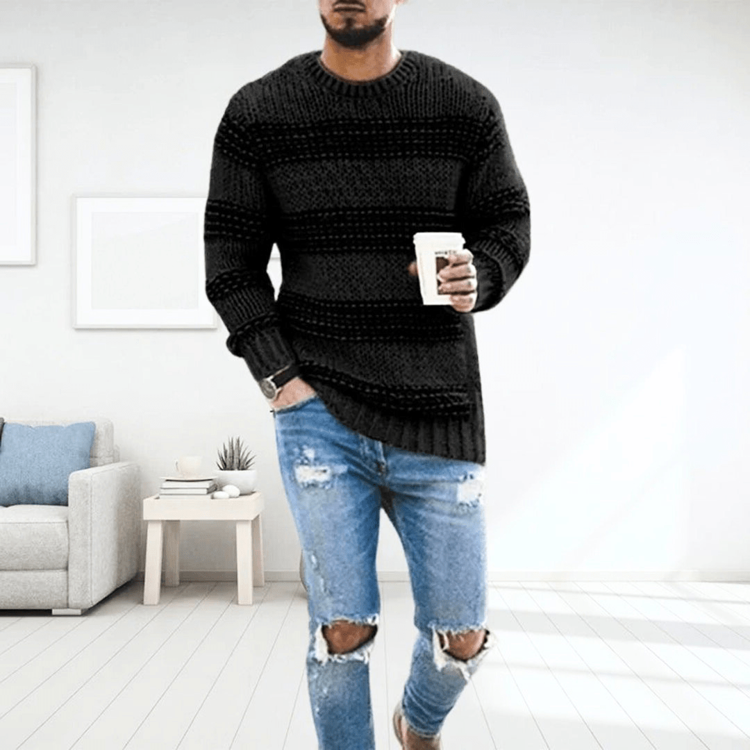 Levi Men’s Sweater | Chunky Knit Striped Sweater for Autumn