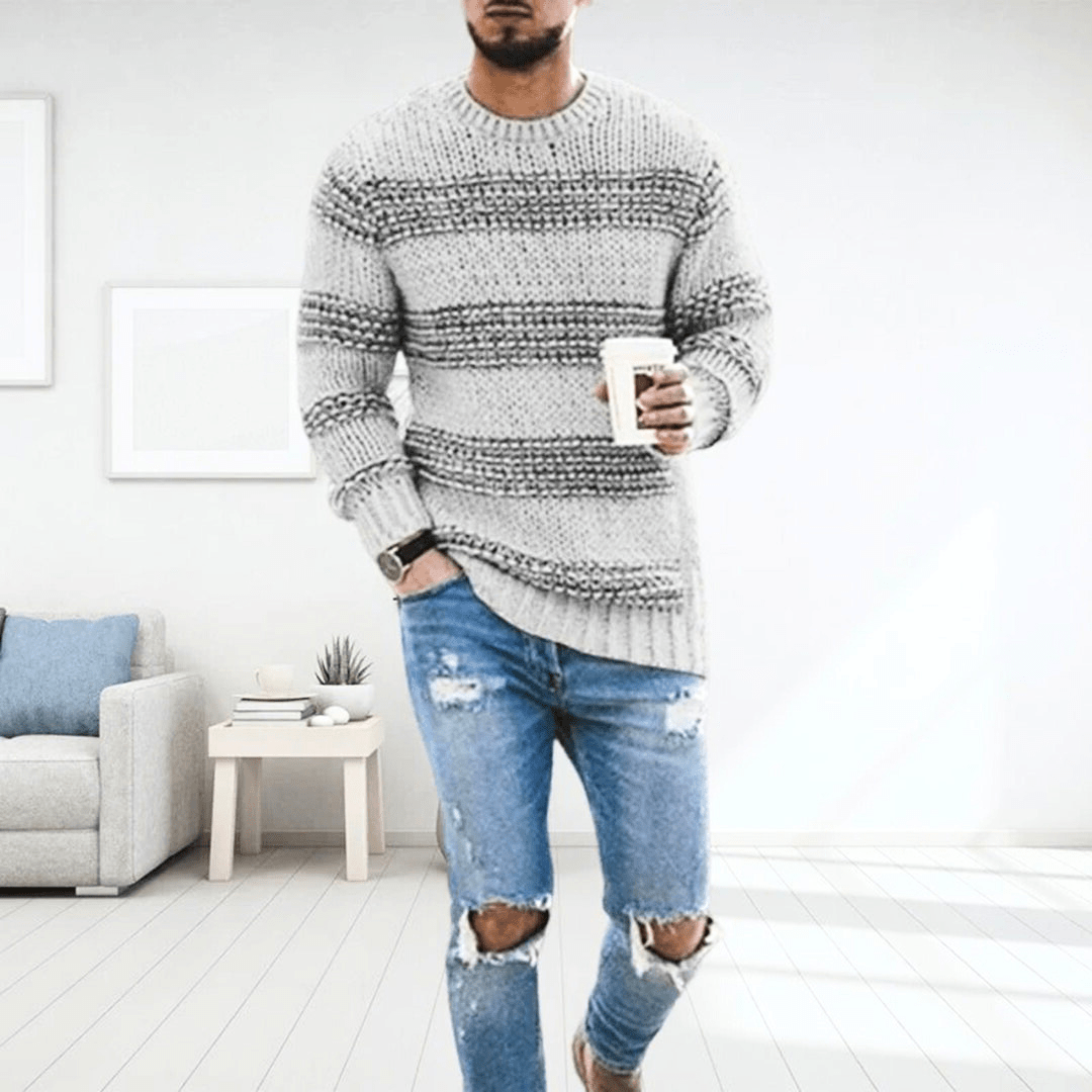 Levi Men’s Sweater | Chunky Knit Striped Sweater for Autumn