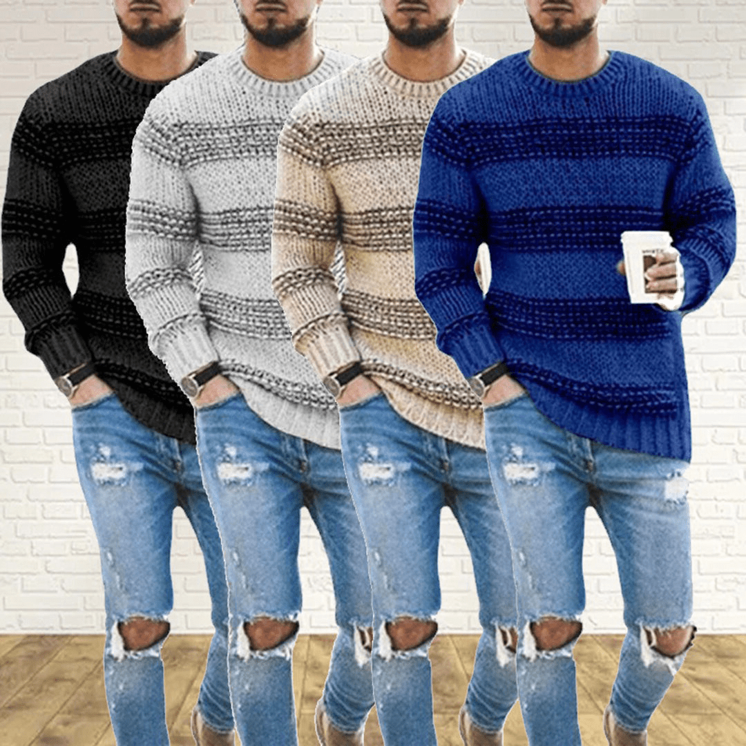 Levi Men’s Sweater | Chunky Knit Striped Sweater for Autumn