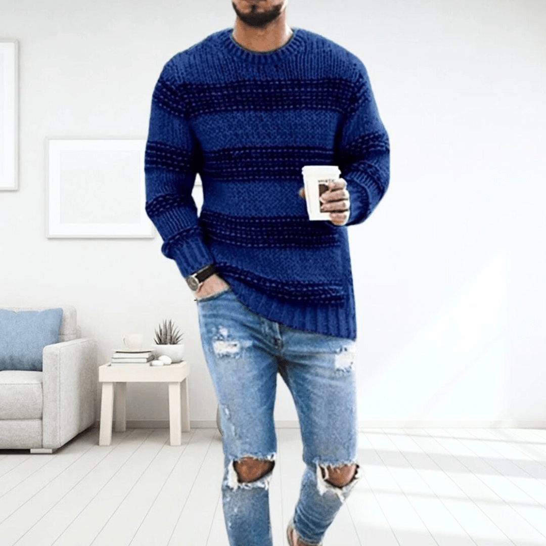 Levi Men’s Sweater | Chunky Knit Striped Sweater for Autumn