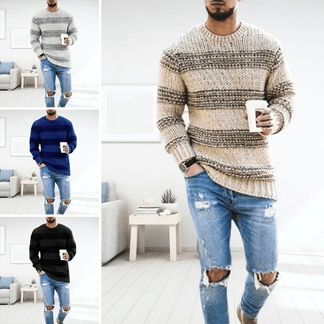 Levi Men’s Sweater | Chunky Knit Striped Sweater for Autumn