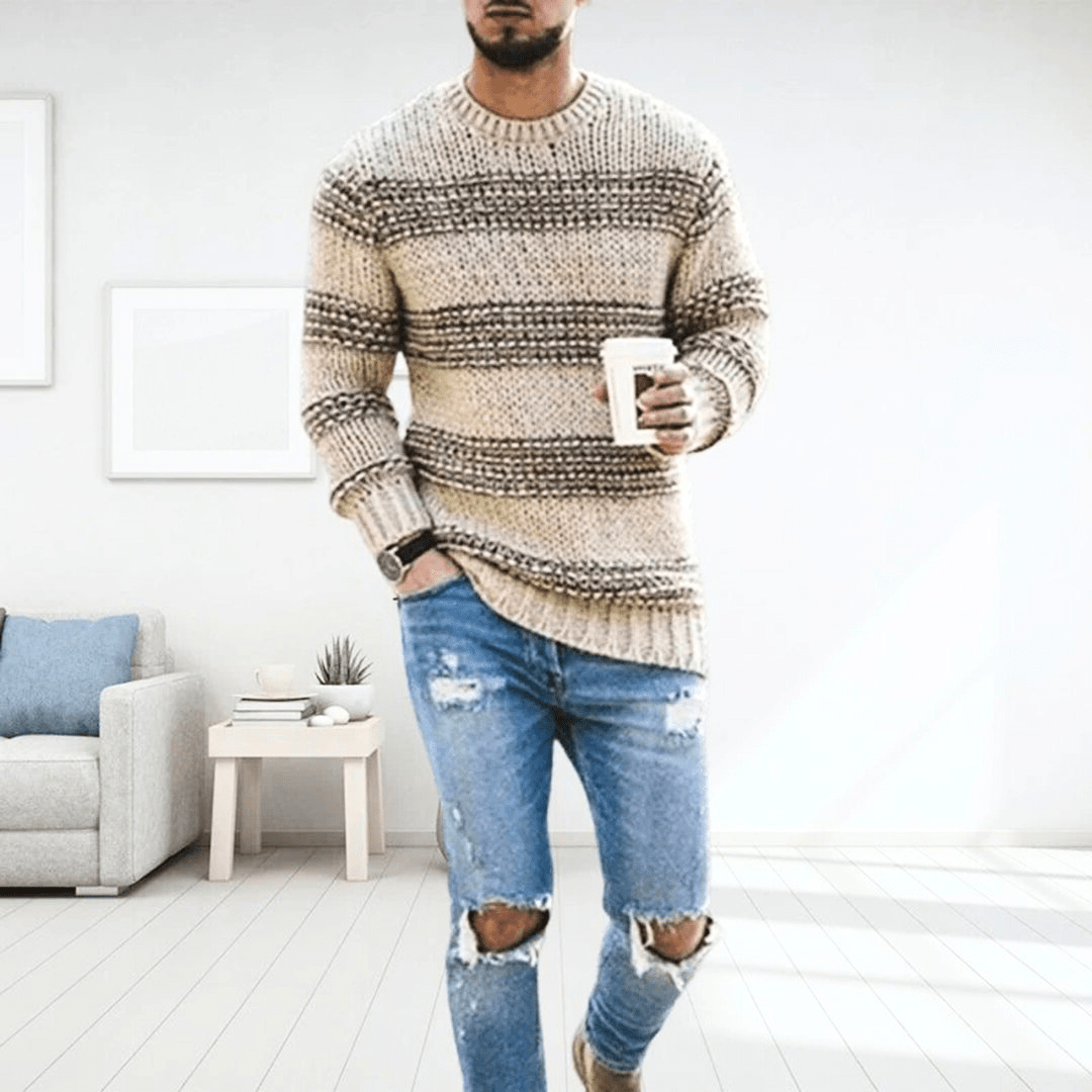 Levi Men’s Sweater | Chunky Knit Striped Sweater for Autumn