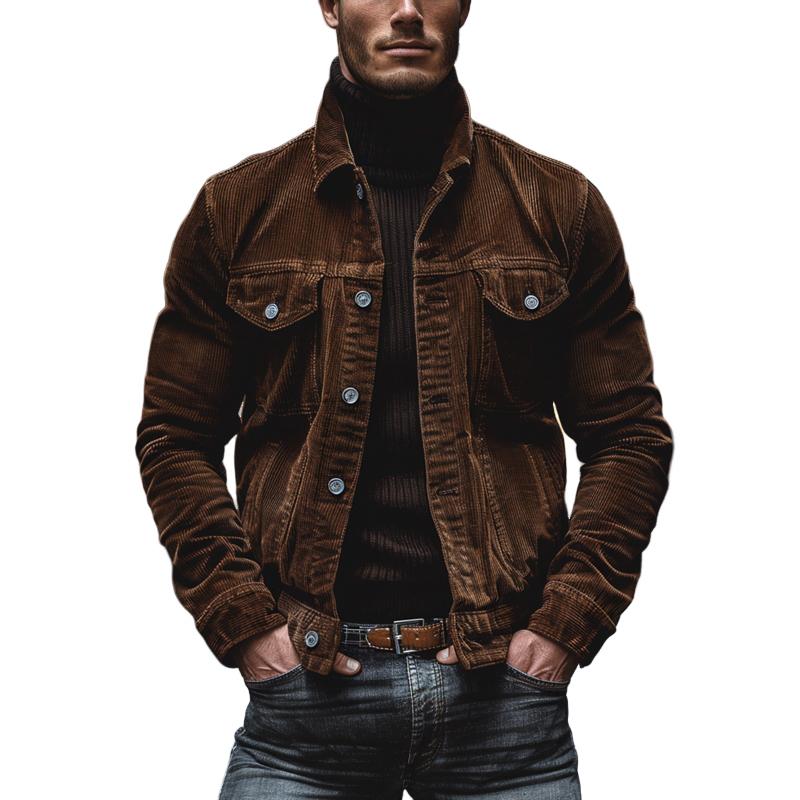 Jalenzo Men’s Jacket | Corduroy Button-Up Jacket with Chest Pockets and Shirt Collar for Autumn