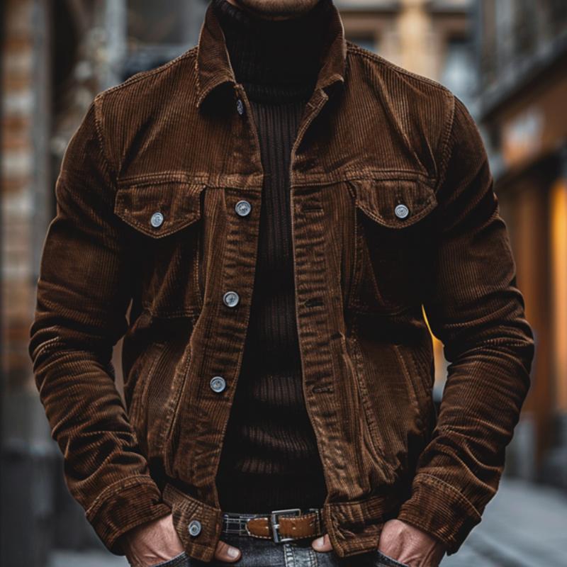 Jalenzo Men’s Jacket | Corduroy Button-Up Jacket with Chest Pockets and Shirt Collar for Autumn