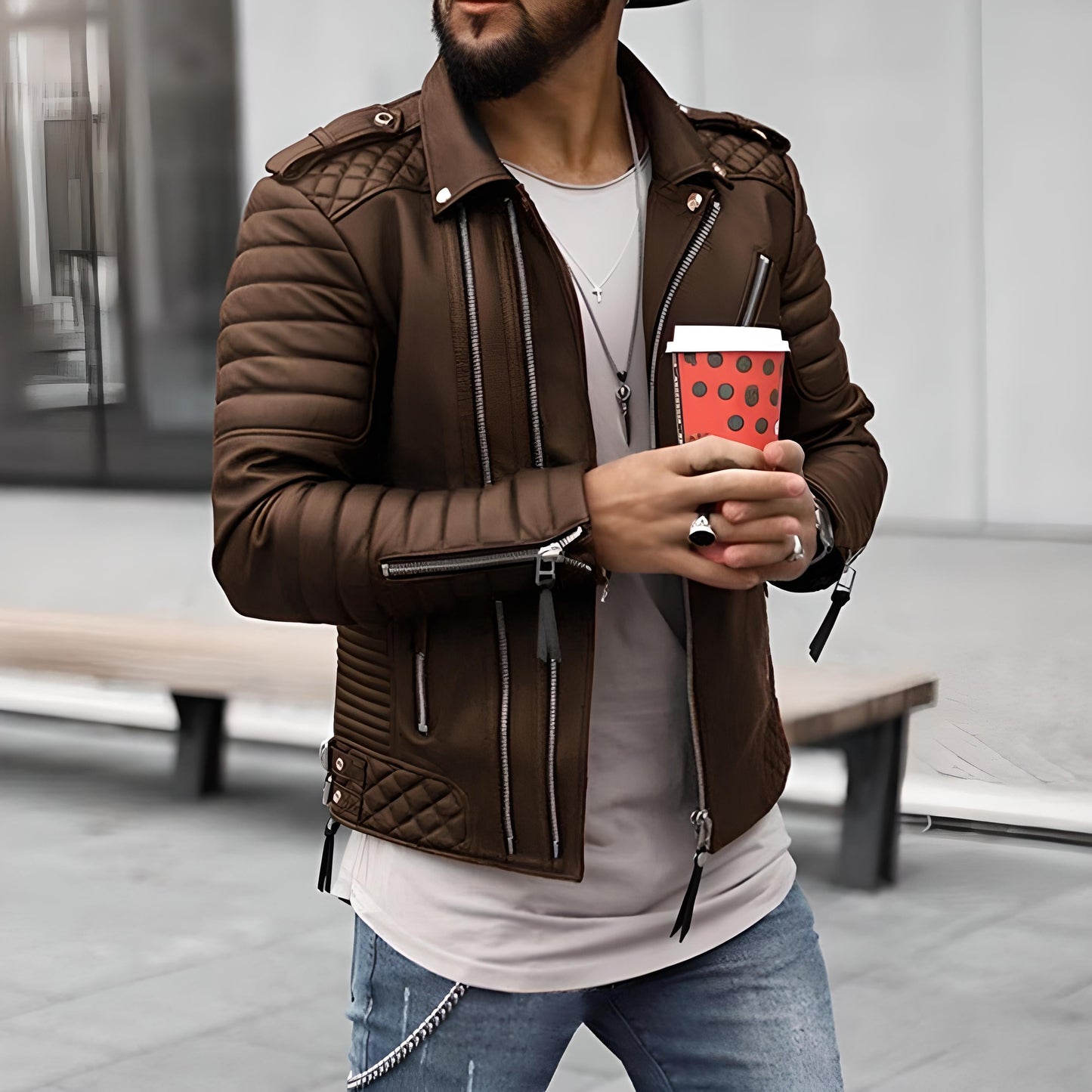 Karel Leather Jacket | Men's Autumn Slim Fit Biker Jacket