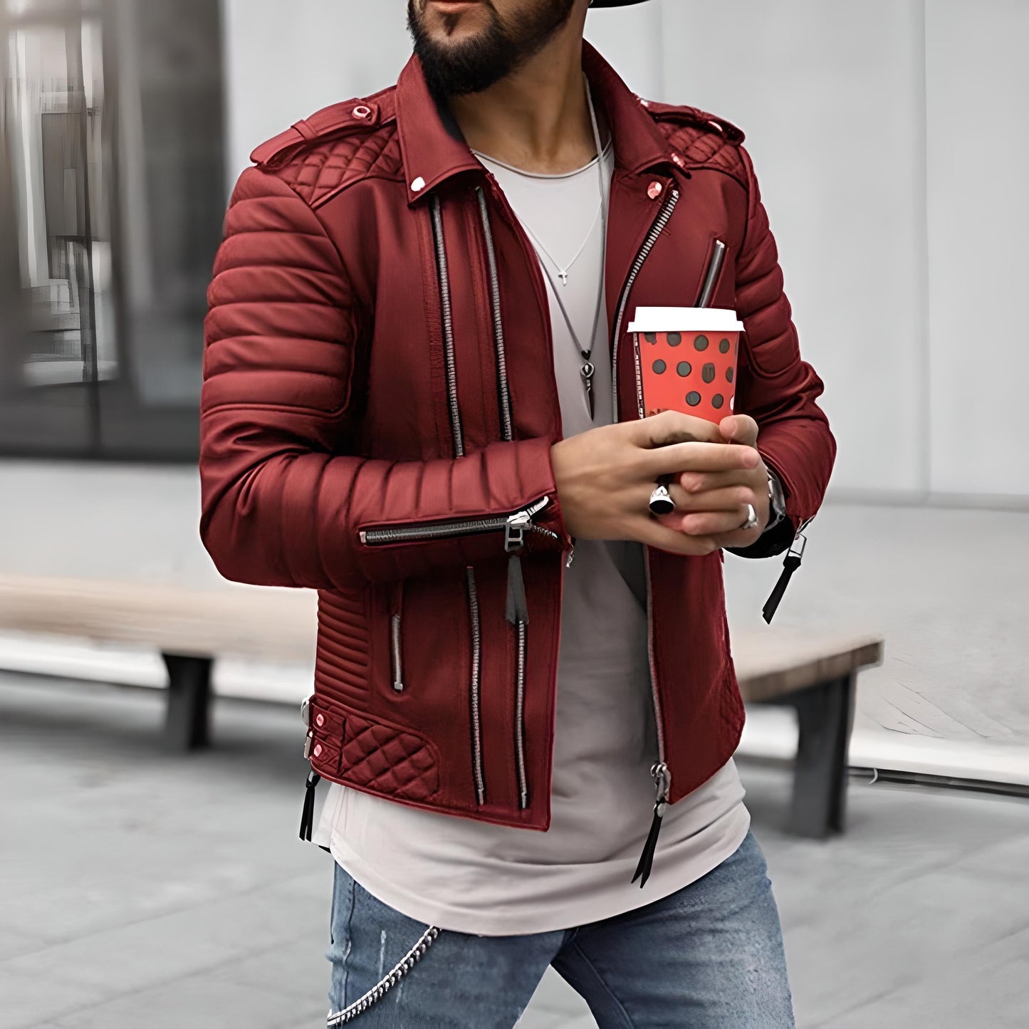 Karel Leather Jacket | Men's Autumn Slim Fit Biker Jacket