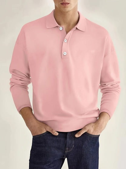 Jannick Men’s Polo Shirt | Long Sleeve Polo Shirt with Collar and Button Placket for Autumn