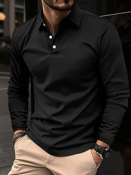 Jannick Men’s Polo Shirt | Long Sleeve Polo Shirt with Collar and Button Placket for Autumn