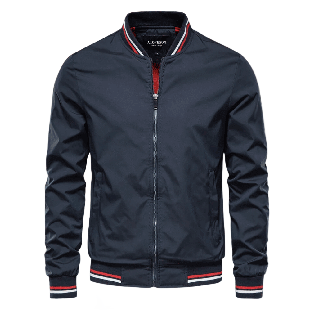 Jaron Men’s Jacket | Bomber Jacket with Zip Fastening, Ribbed Striped Collar and Cuffs for Autumn