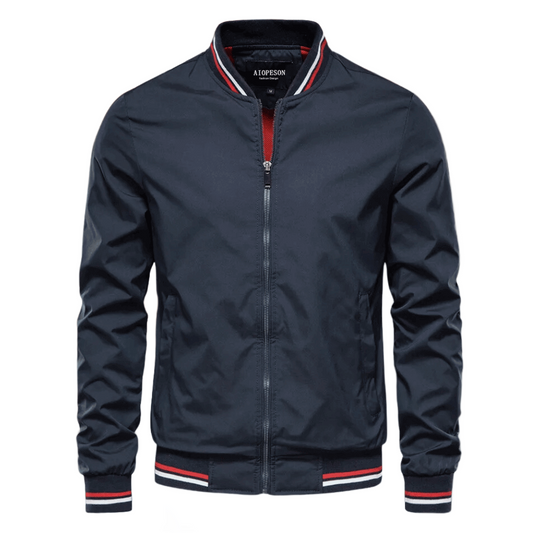 Jaron Men’s Jacket | Bomber Jacket with Zip Fastening, Ribbed Striped Collar and Cuffs for Autumn