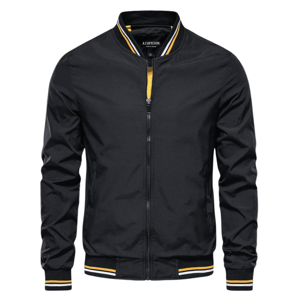 Jaron Men’s Jacket | Bomber Jacket with Zip Fastening, Ribbed Striped Collar and Cuffs for Autumn