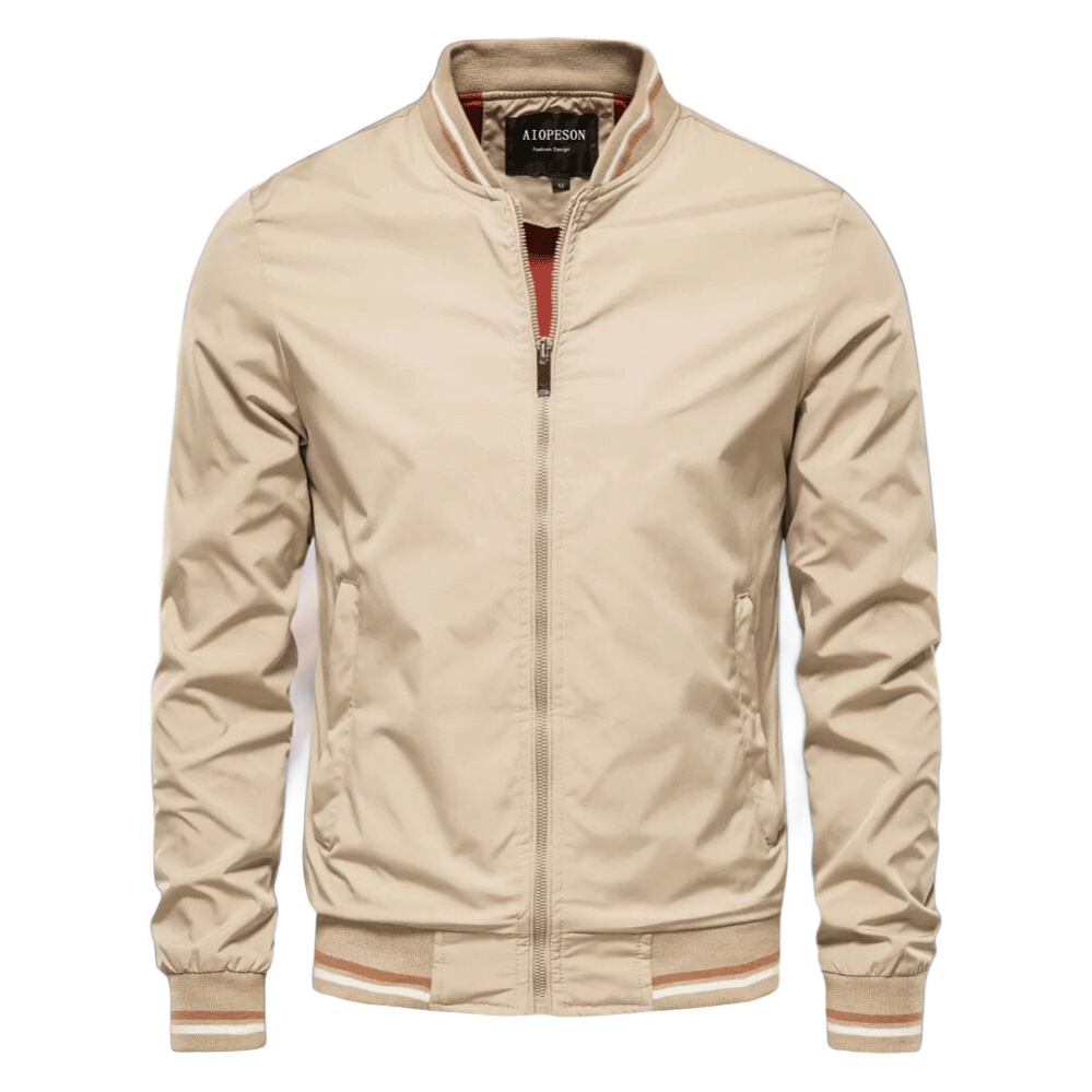Jaron Men’s Jacket | Bomber Jacket with Zip Fastening, Ribbed Striped Collar and Cuffs for Autumn