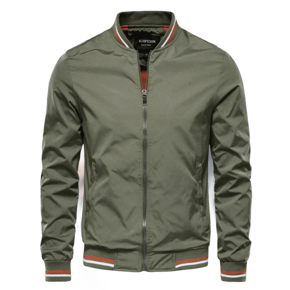 Jaron Men’s Jacket | Bomber Jacket with Zip Fastening, Ribbed Striped Collar and Cuffs for Autumn