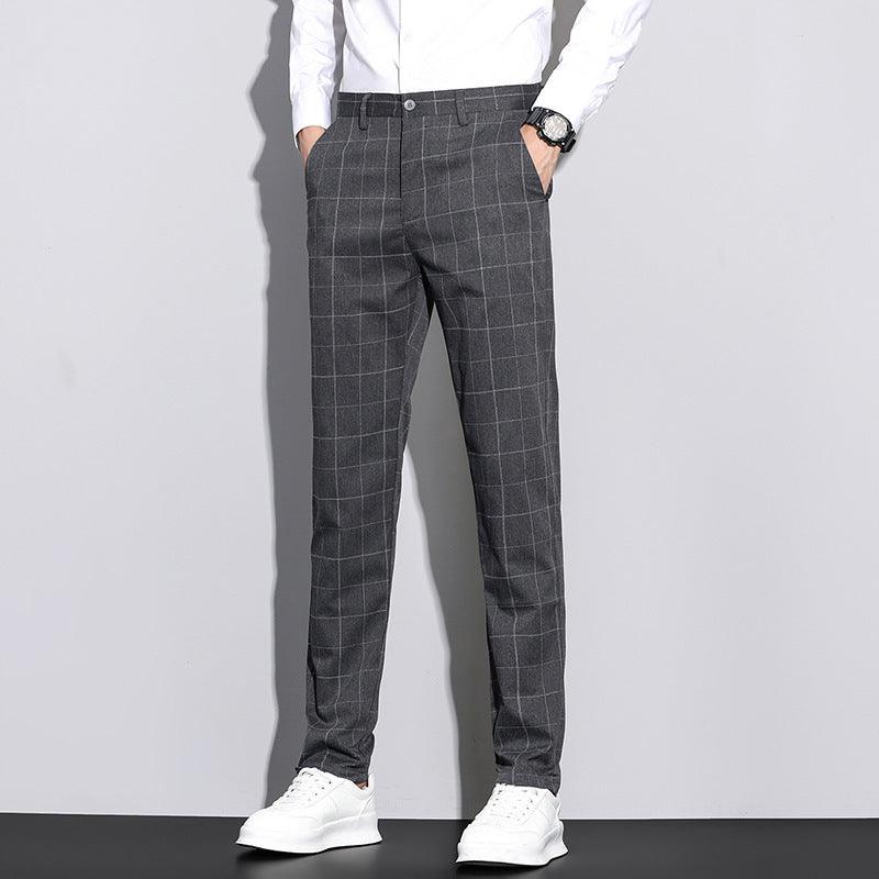 Kai Men’s Trousers | Slim Fit Checked Straight-Leg Trousers for Autumn