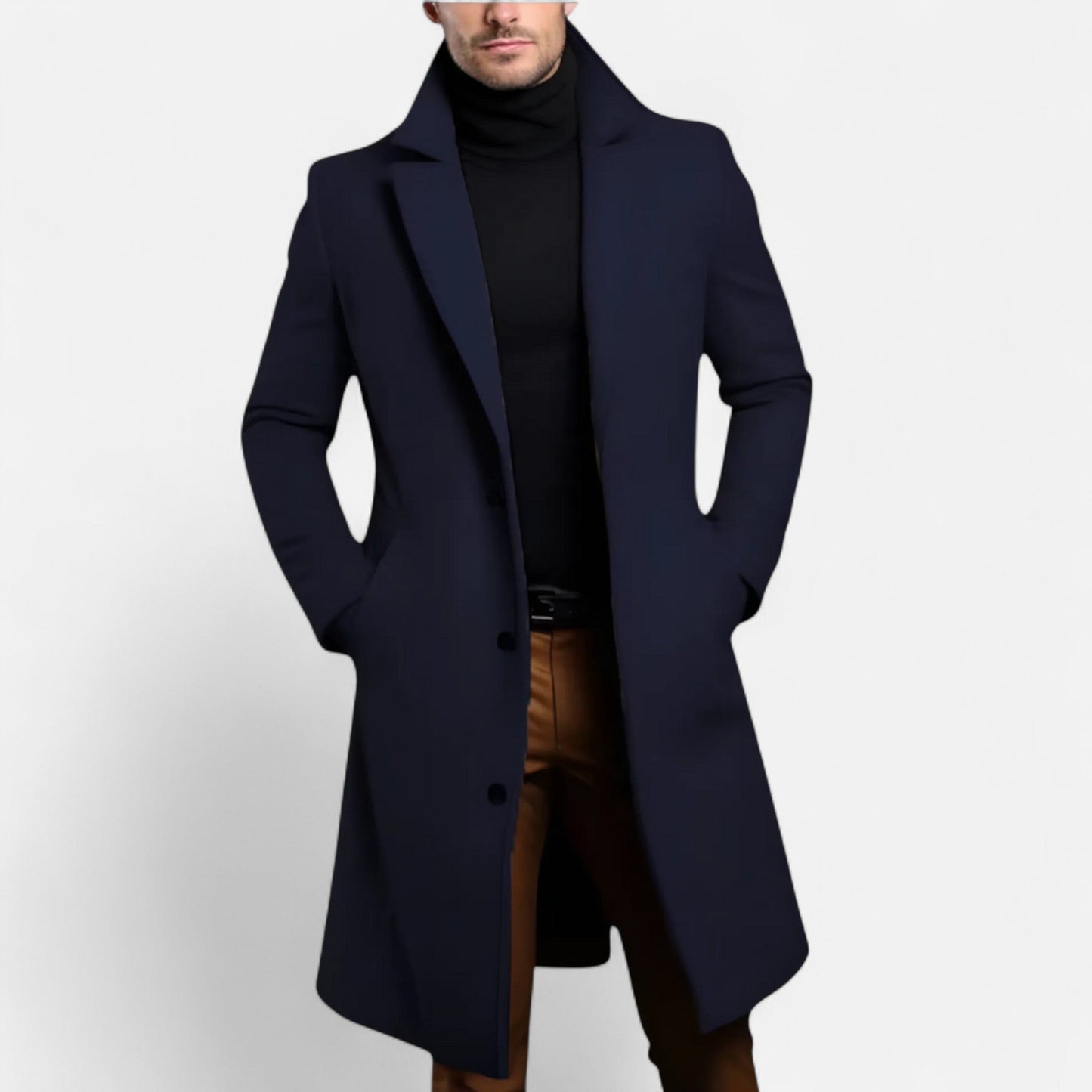 Kaius Men’s Coat | Long Wool Overcoat with Lapel Collar