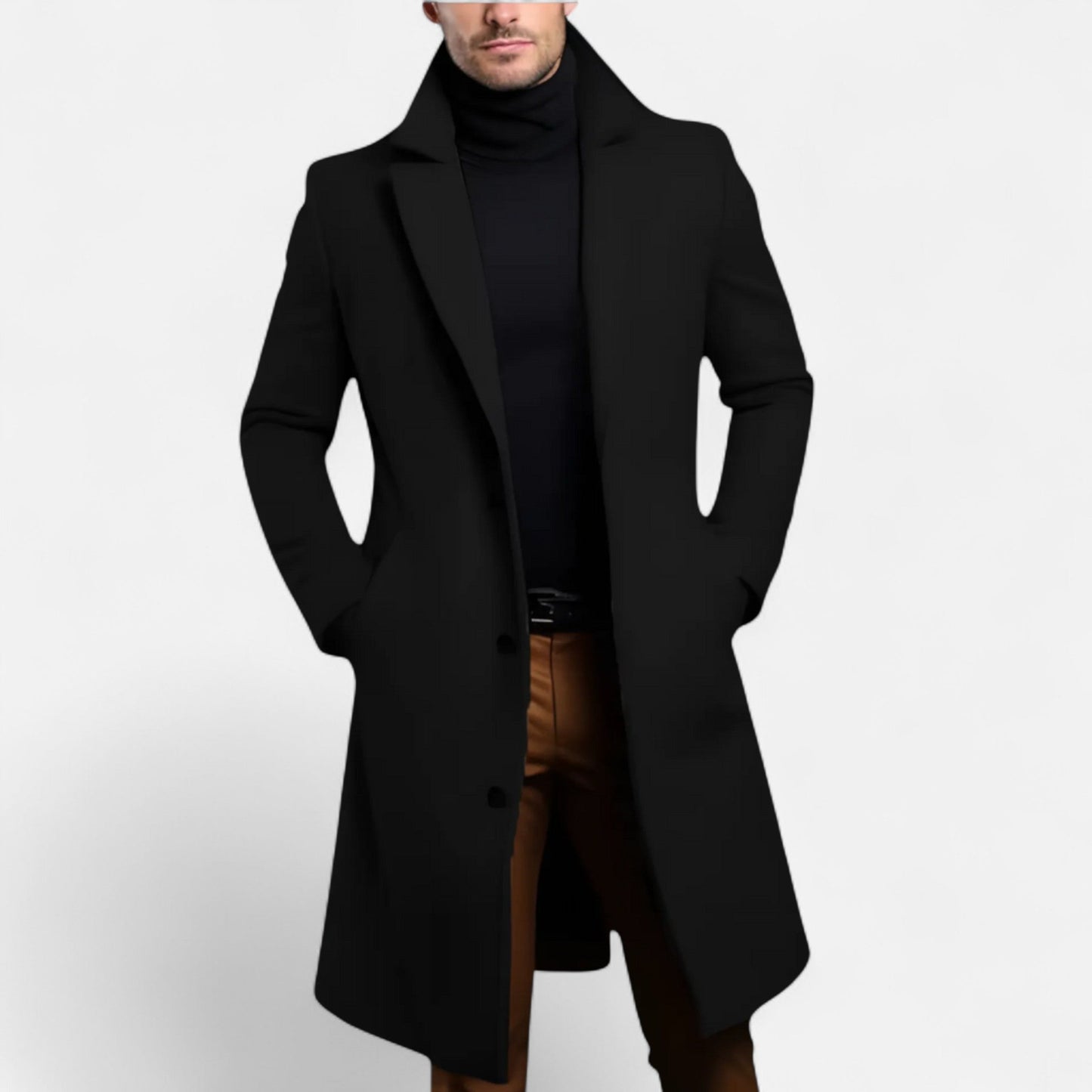 Kaius Men’s Coat | Long Wool Overcoat with Lapel Collar