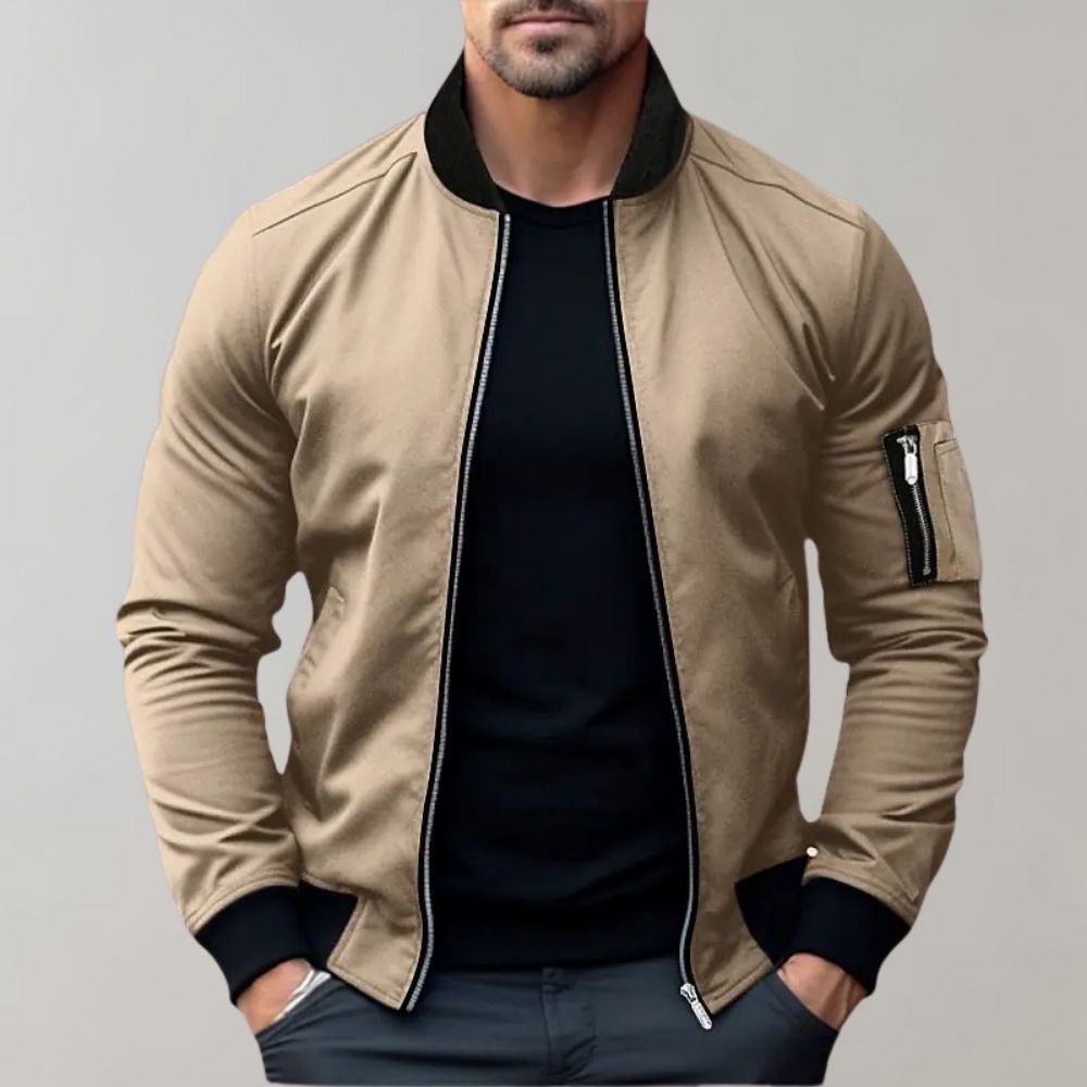 Alexander Bomber Jacket | Men's Ribbed Collar Zip-Up Bomber