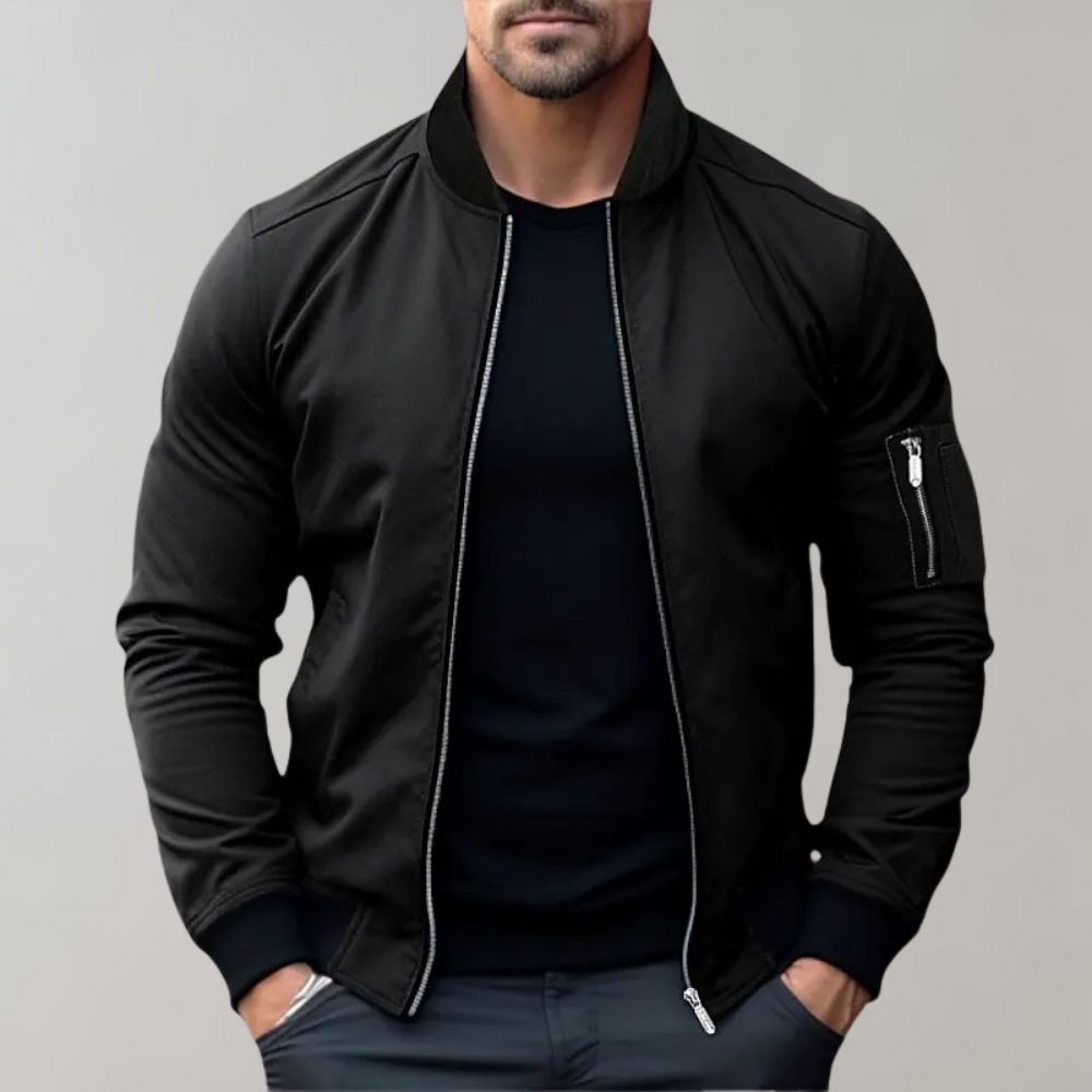 Alexander Bomber Jacket | Men's Ribbed Collar Zip-Up Bomber