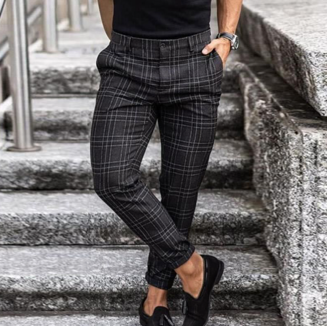 Killian Trousers | Men's Autumn Slim Fit Plaid Ankle-Length Pants