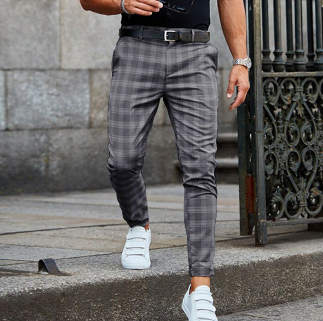 Killian Trousers | Men's Autumn Slim Fit Plaid Ankle-Length Pants