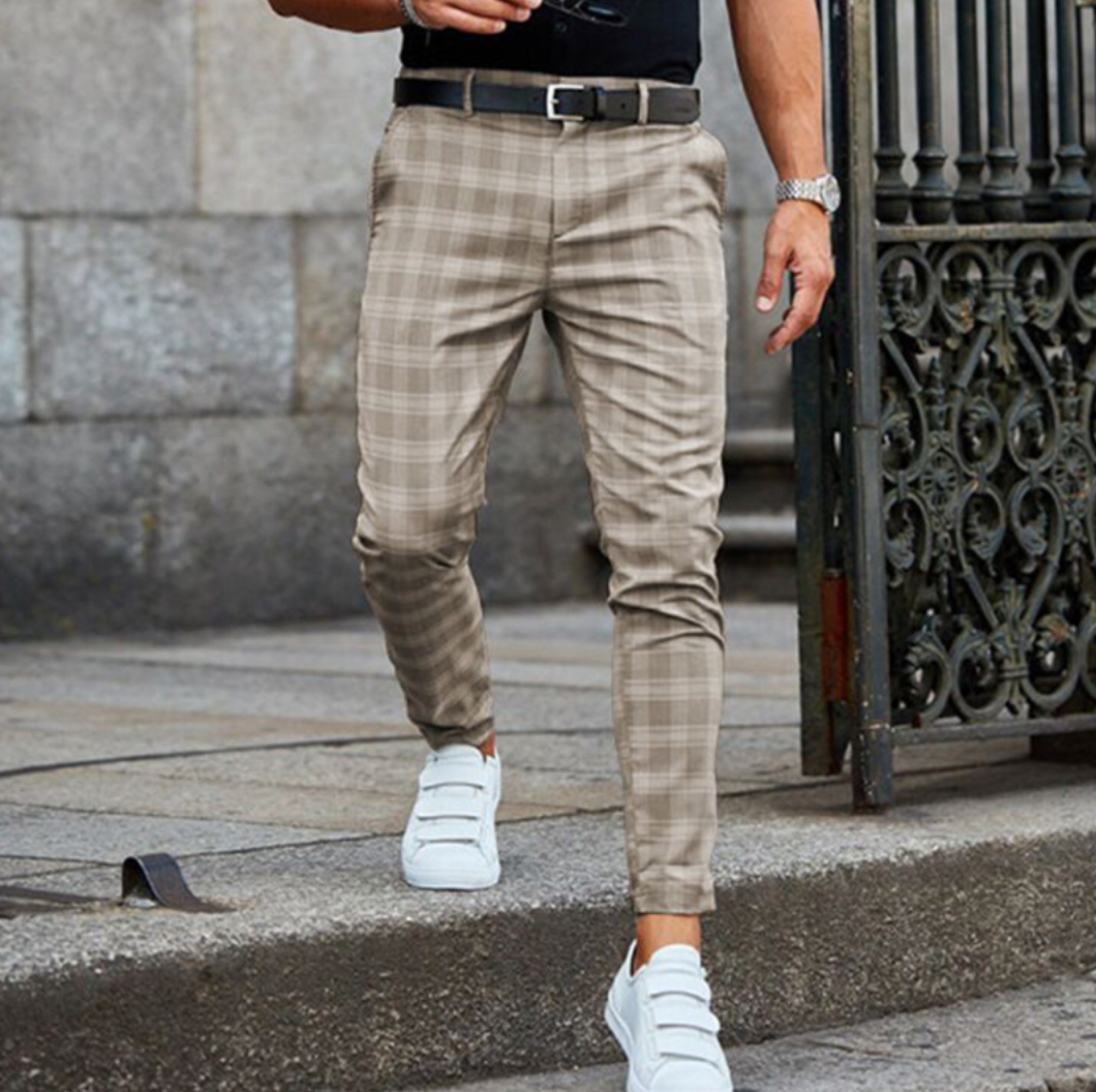 Killian Trousers | Men's Autumn Slim Fit Plaid Ankle-Length Pants