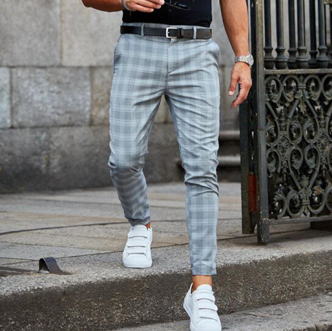 Killian Trousers | Men's Autumn Slim Fit Plaid Ankle-Length Pants