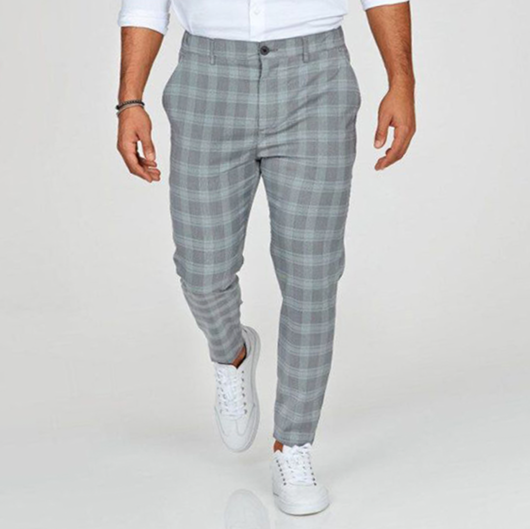 Killian Trousers | Men's Autumn Slim Fit Plaid Ankle-Length Pants