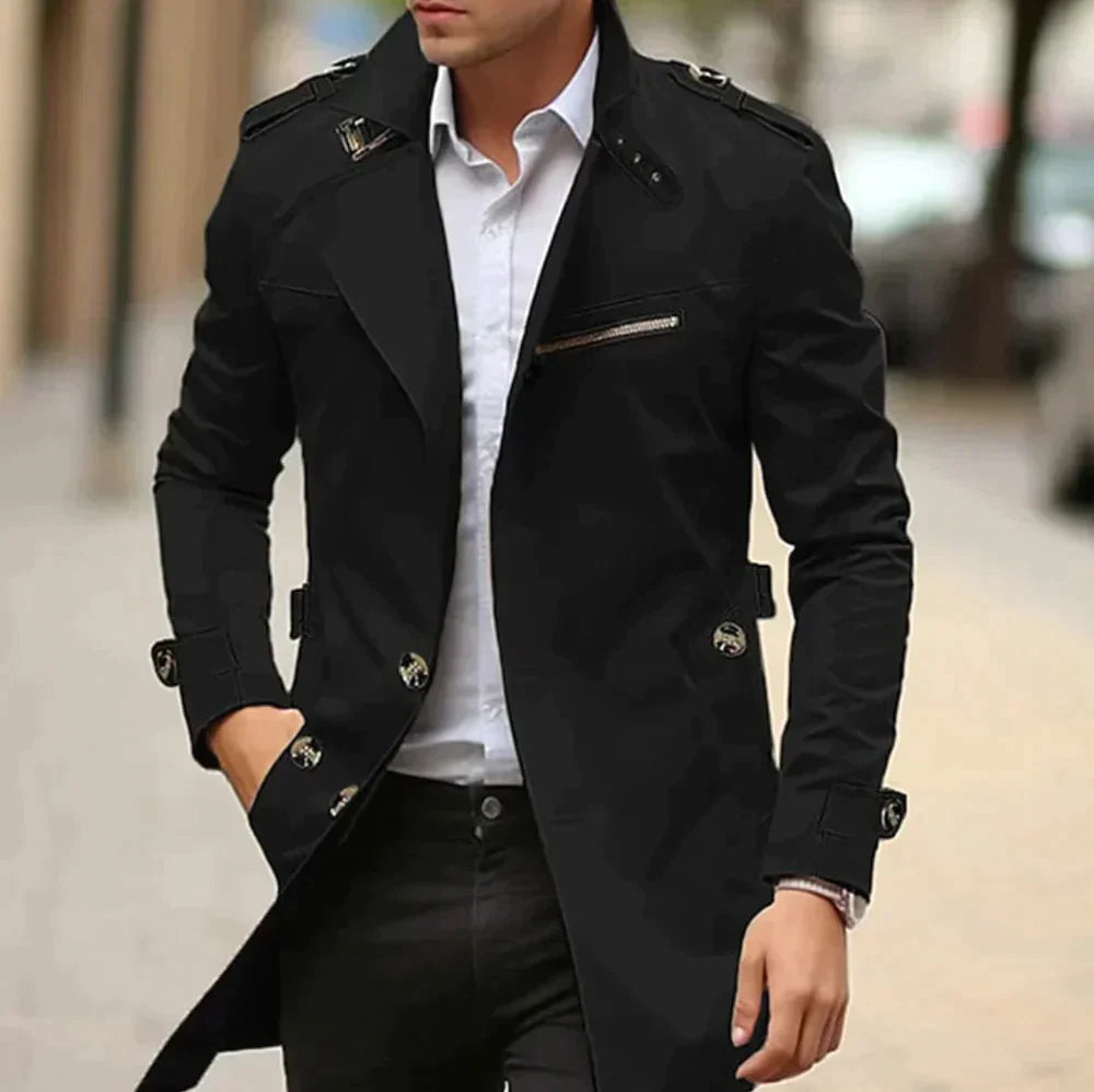 Adam Trench Coat | Men's Single-Breasted Elegant Long Coat - LANVU LONDON