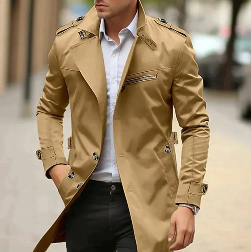 Adam Trench Coat | Men's Single-Breasted Elegant Long Coat - LANVU LONDON